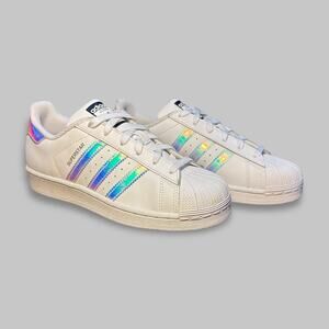 adidas Superstar White Sneakers with Iridescent Stripes